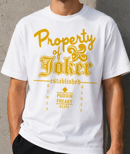 Camiseta Harley Quinn – Property of Joker (blanca)