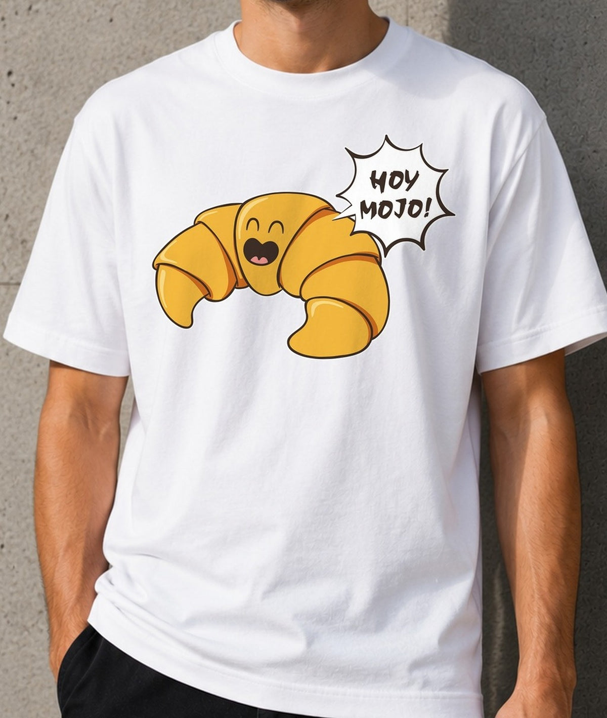 Camiseta Hoy Mojo – Croissant Feliz (blanca)
