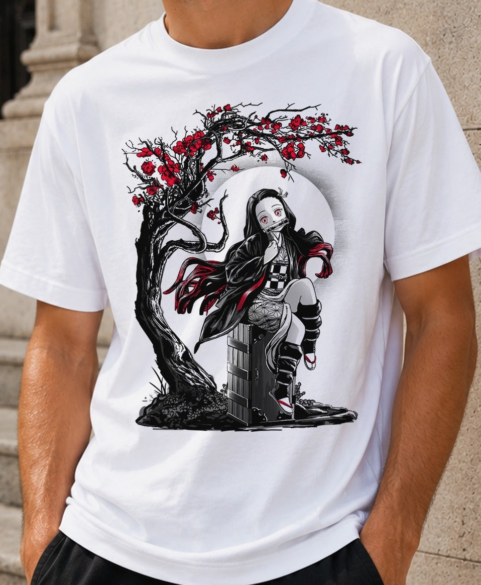 Camiseta Human Turned Demon – Nezuko de Demon Slayer (blanca)