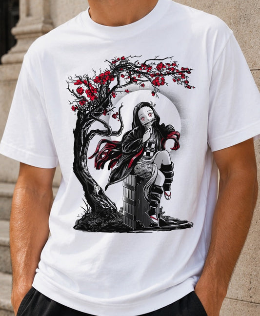 Camiseta Human Turned Demon – Nezuko de Demon Slayer (blanca)