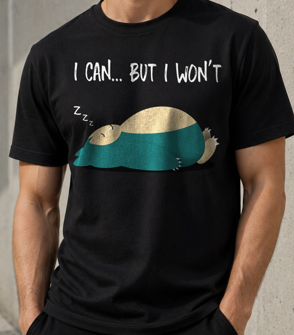 Camiseta I can... but I won't – Snorlax de Pokémon (negra)
