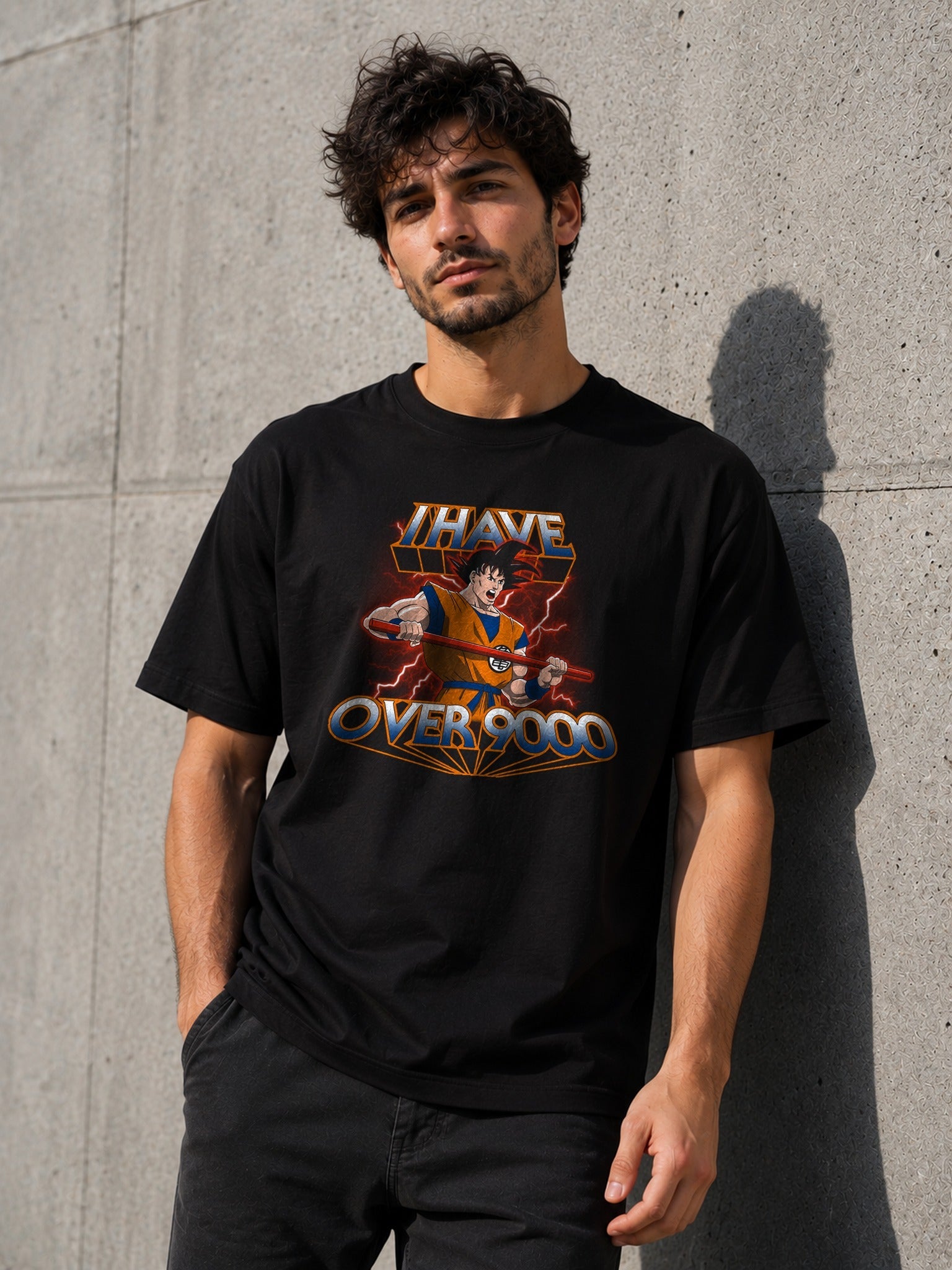 Camiseta I Have Over 9000 – Goku de Dragon Ball (negra)