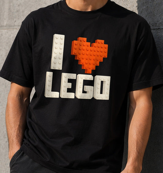 Camiseta I Love Bloques – Construcción y Piezas de Juguete (negra)