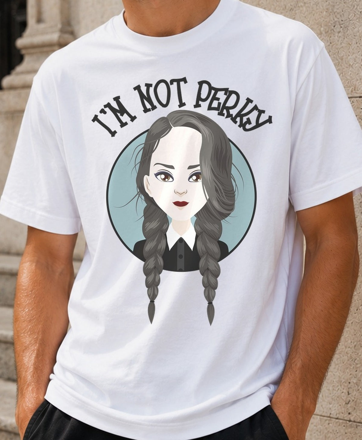 Camiseta I'm Not Perky – Miércoles Addams (blanca)