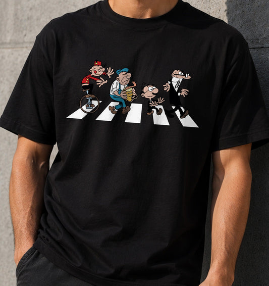 Camiseta Ibáñez road – Cómic Español y Rock Clásico (negra)