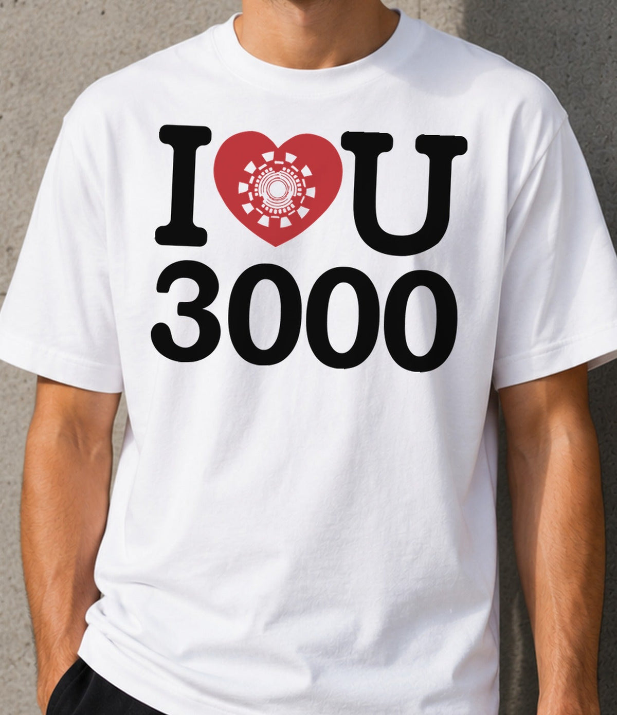 Camiseta I Love U 3000 – Frase de Superhéroes (blanca)