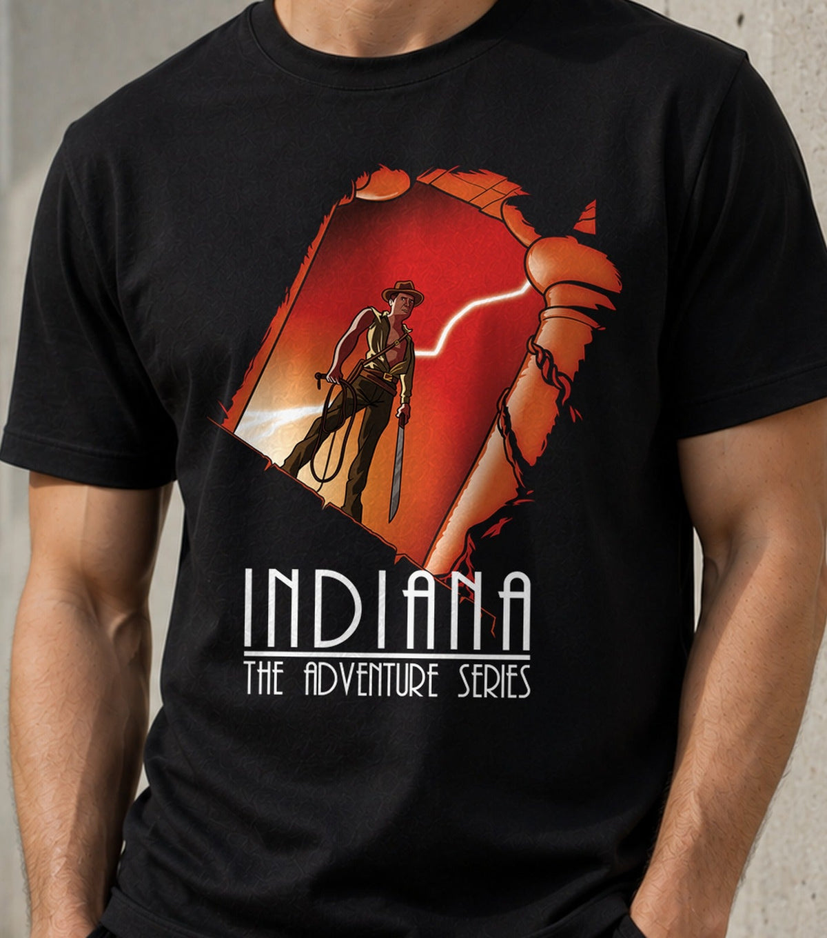 Camiseta Indiana the adventure series – Arqueólogo Aventurero de los 80 (negra)