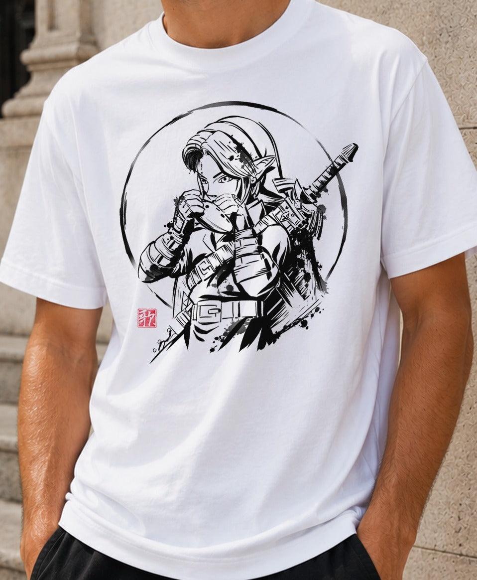 Camiseta Ink Ocarina – Link de The Legend of Zelda (blanca)