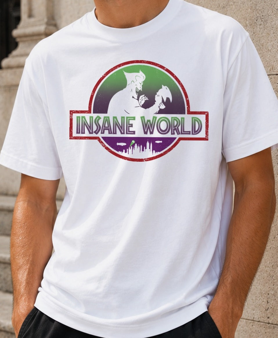 Camiseta Insane World – Batman y Joker de DC Comics (blanca)