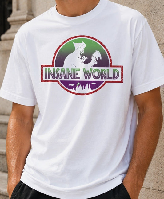 Camiseta Insane World – Batman y Joker de DC Comics (blanca)