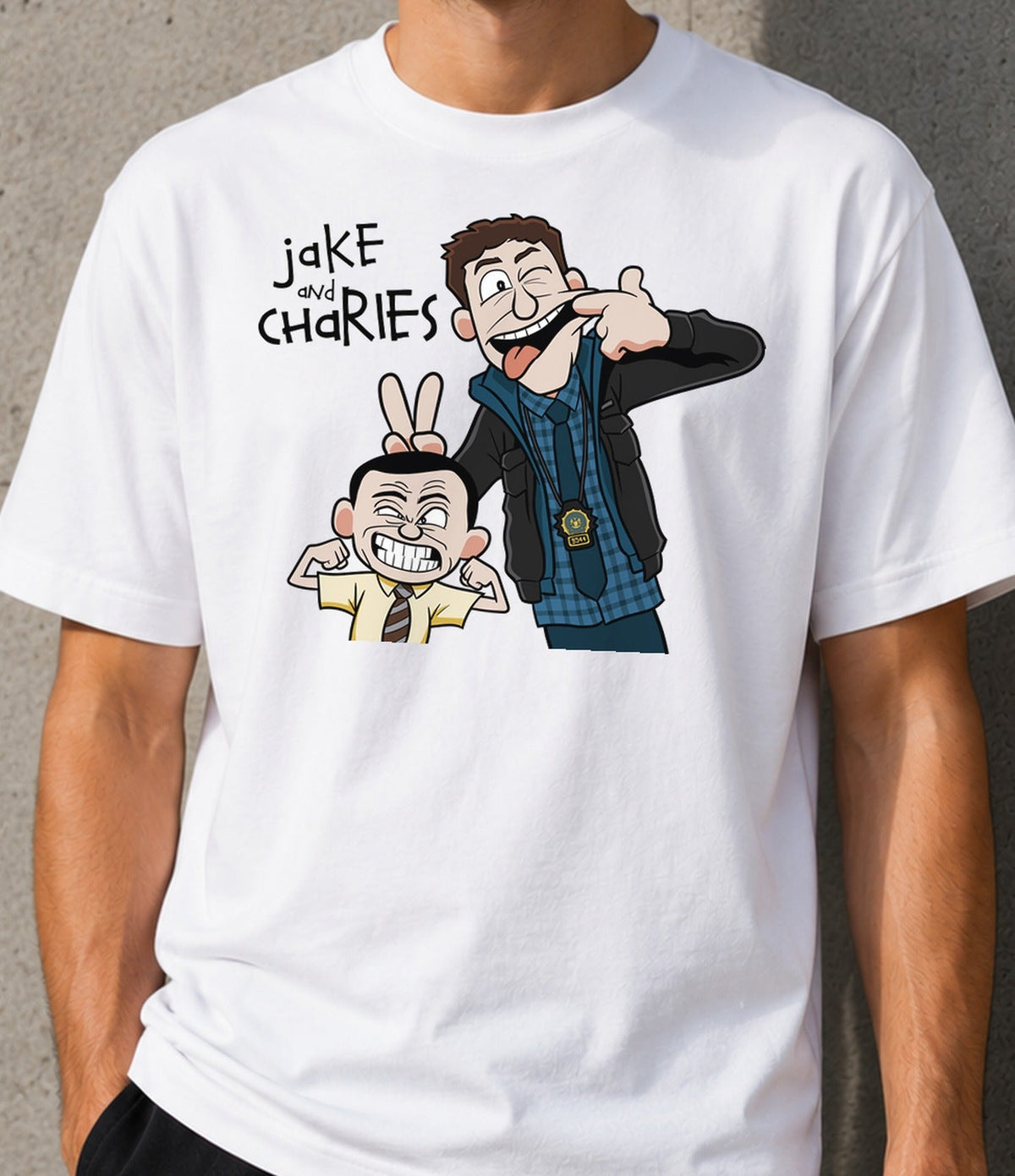 Camiseta Jake & Charles – Policías de Comedia en Dibujos Clásicos (blanca)