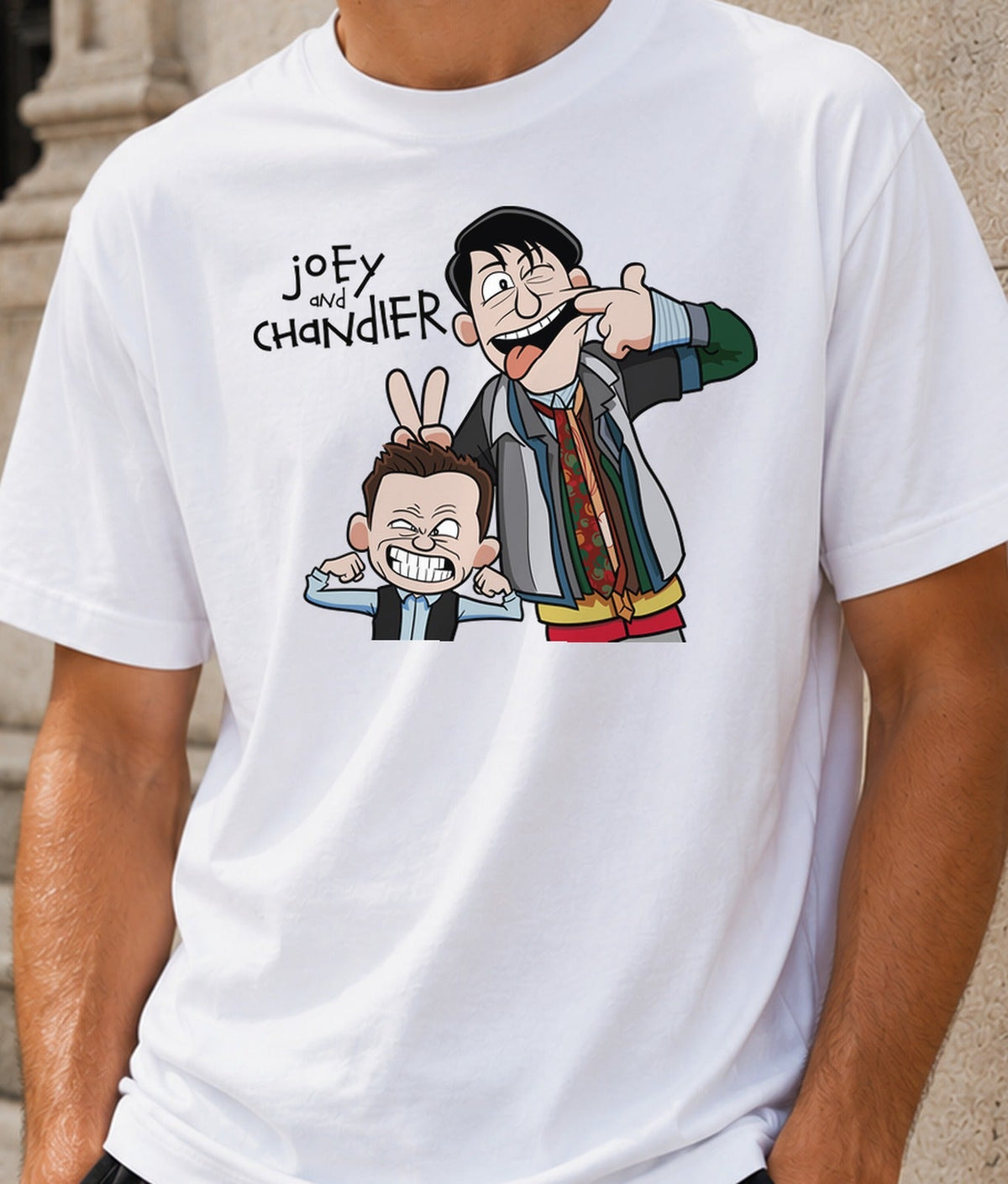 Camiseta Joey & Chandler – Amigos y Comedia de los 90 (blanca)