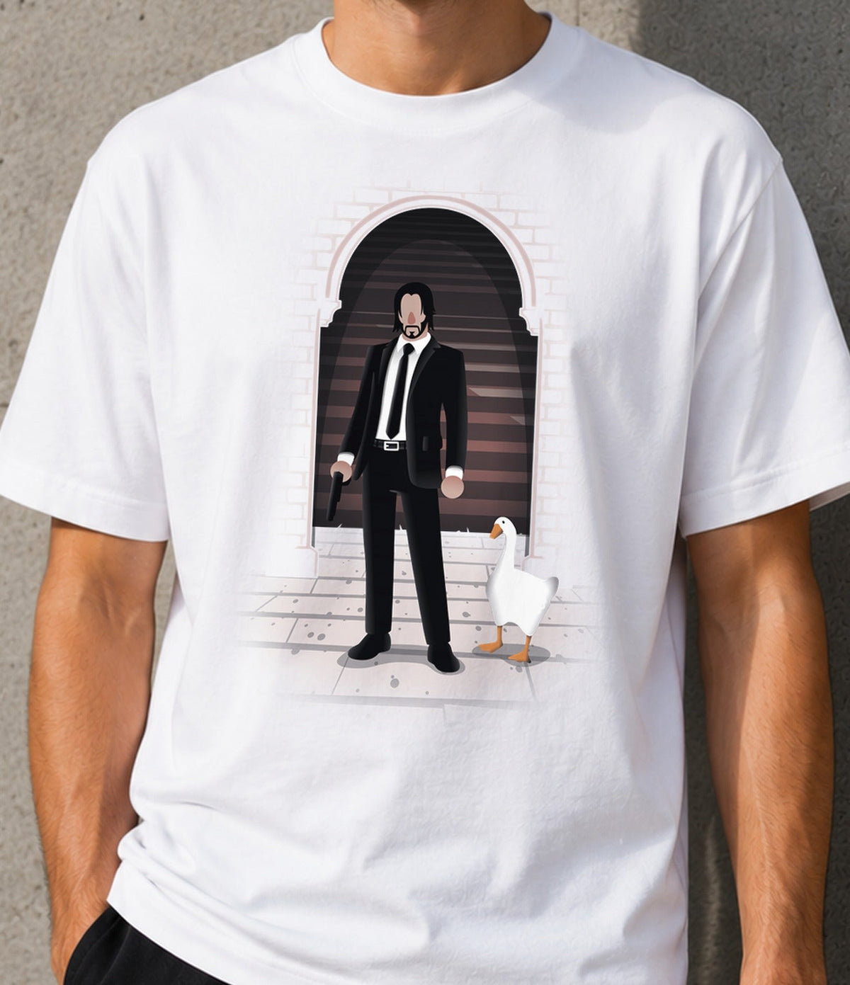 Camiseta John Wonk – Sicario de Traje y Ganso (blanca)