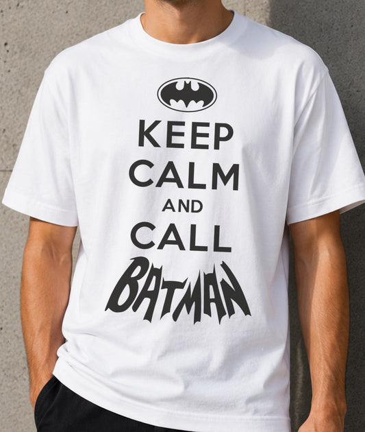 Camiseta Keep Calm and Call Batman – Batman (blanca)