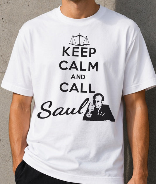 Camiseta Keep Calm and Call Saul – Breaking Bad (blanca)
