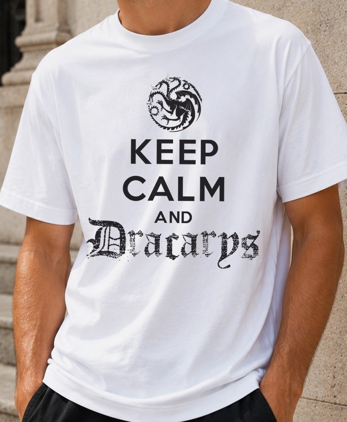 Camiseta Keep Calm and Dracarys – Game of Thrones (blanca)