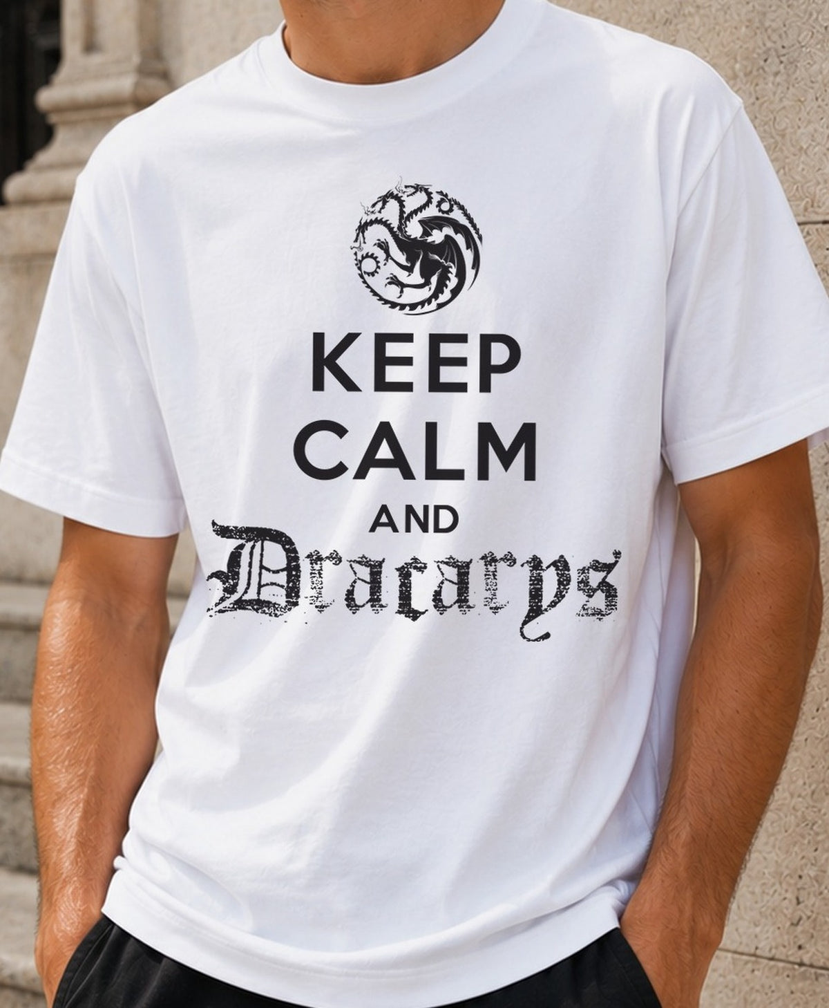 Camiseta Keep Calm and Dracarys – Game of Thrones (blanca)