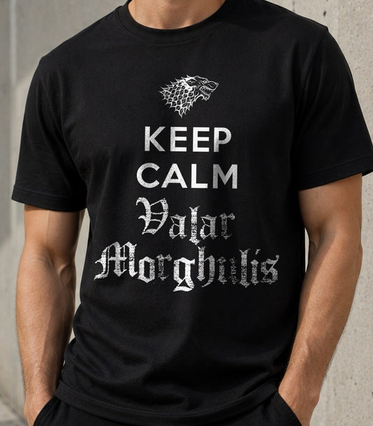 Camiseta Keep Calm Valar Morghulis – Game of Thrones (negra)