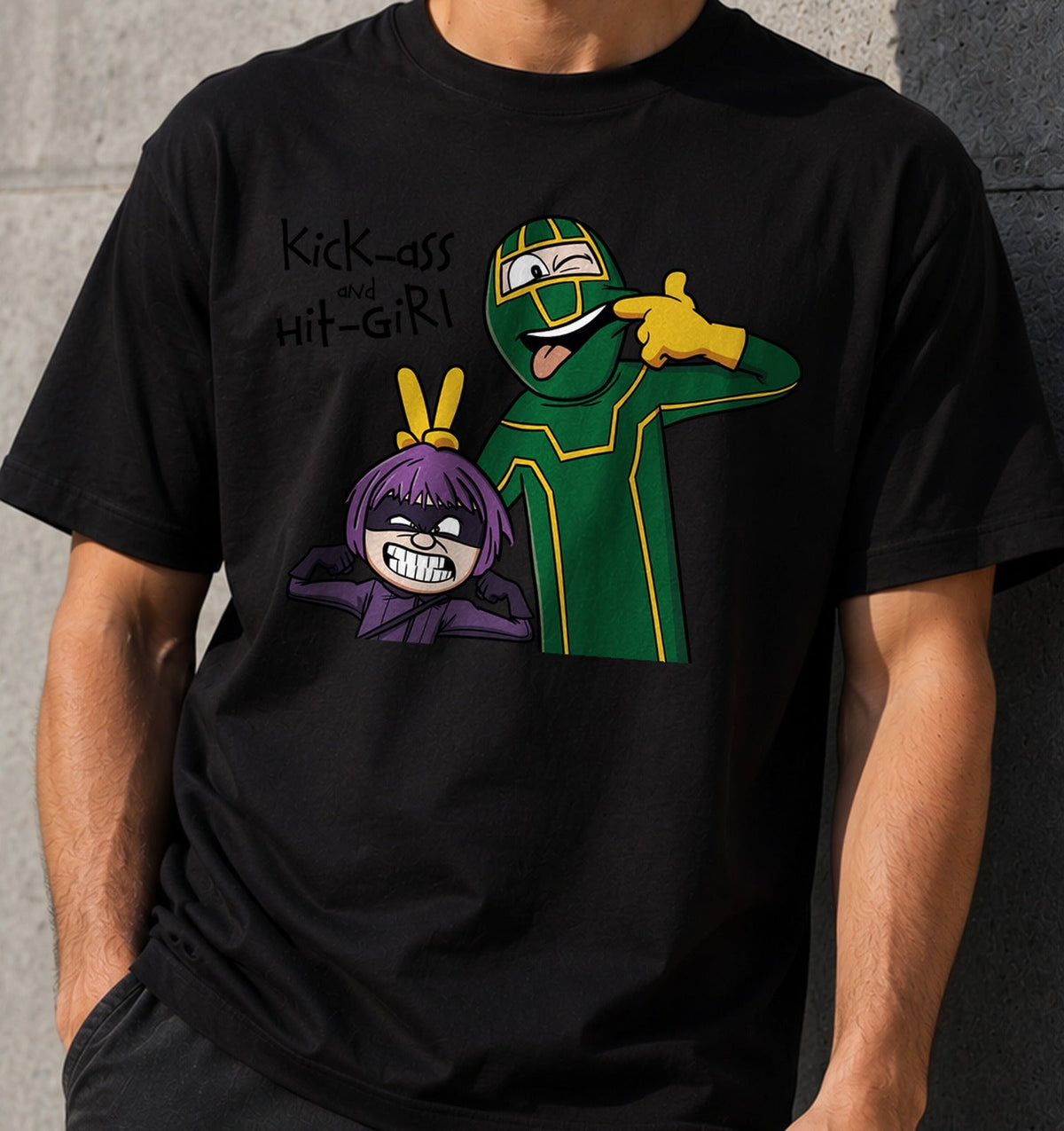 Camiseta KickAss and HitGirl – Superhéroes Gamberros de Cómic (negra)
