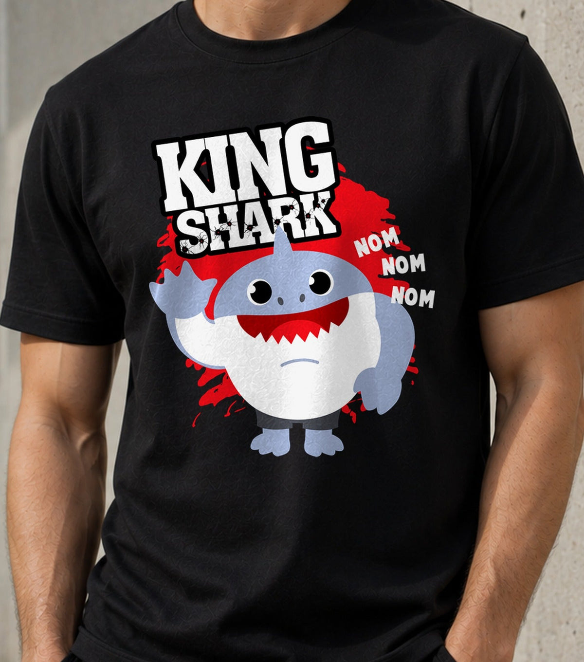 Camiseta King Shark – Tiburón Villano con Humor Negro (negra)