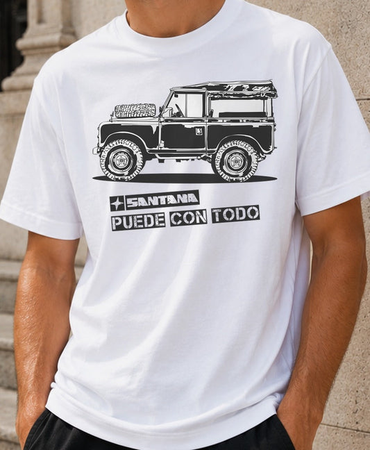 Camiseta Land Rover Santana – Puede con Todo (blanca)