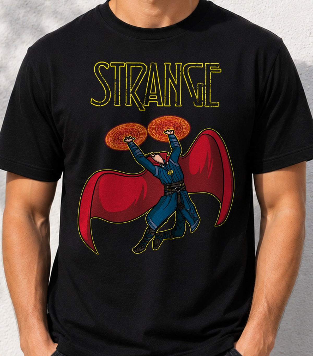 Camiseta Led Strange – Rock Clásico y Hechicero con Capa (negra)