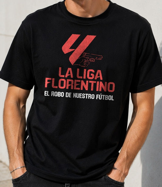 Camiseta La Liga Florentino – Humor Fútbol (negra)