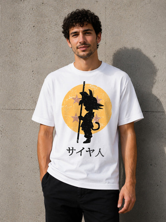 Camiseta Looking for the Dragon Balls – Goku de Dragon Ball (blanca)