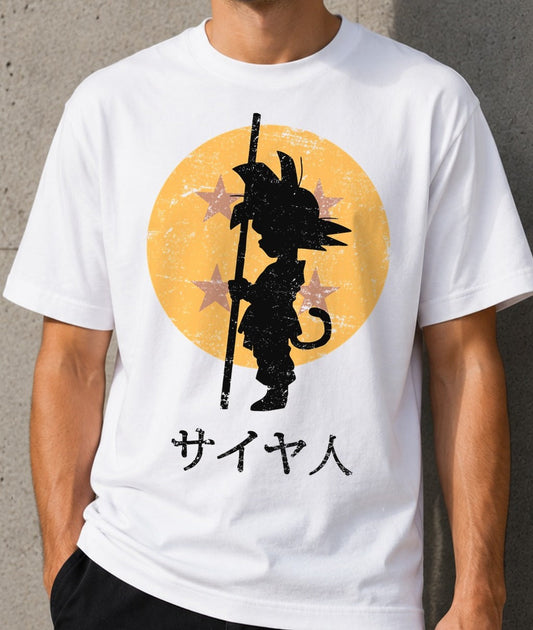 Camiseta Looking for the Dragon Balls – Goku de Dragon Ball (blanca)
