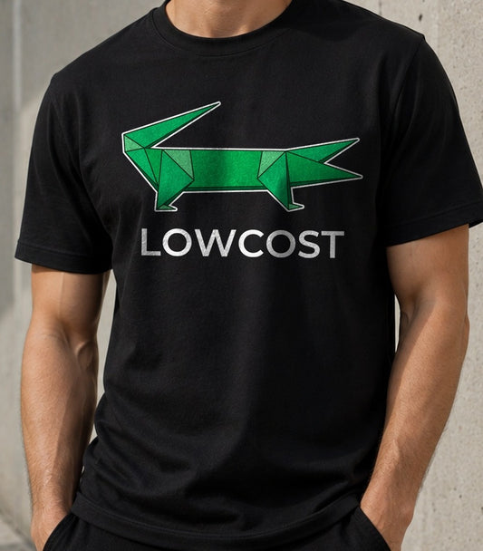 Camiseta Lowcost – Parodia Cocodrilo (negra)
