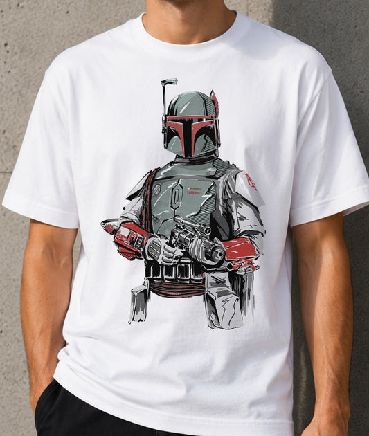 Camiseta Mandalorian Bounty Hunter – Boba Fett de Star Wars (blanca)