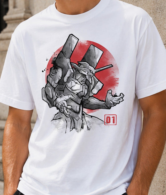 Camiseta mecha01 – Robot Mecha del Anime de los 90 (blanca)