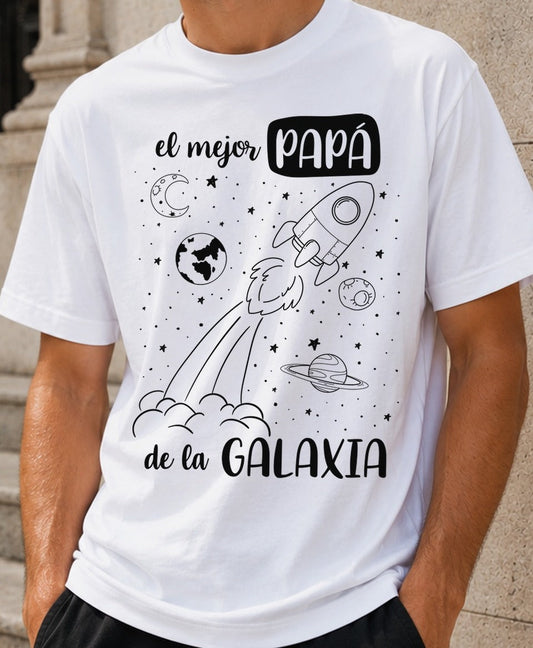 Camiseta El Mejor Papá de la Galaxia – Regalo Día del Padre (blanca)