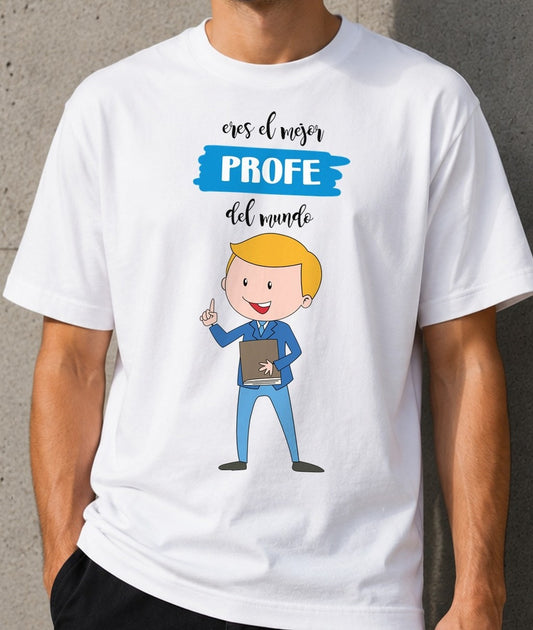 Camiseta Mejor Profe del Mundo – Regalo para Profesores (blanca)