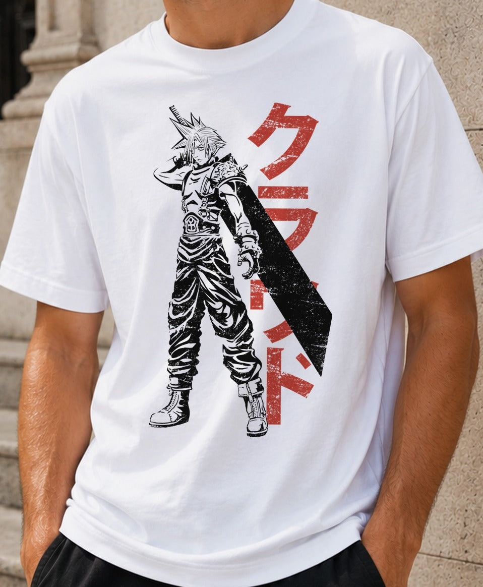 Camiseta Mercenary – Cloud Strife de Final Fantasy VII (blanca)