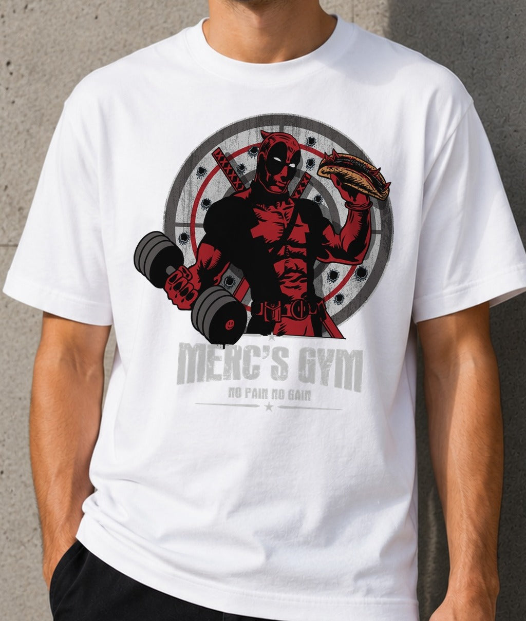 Camiseta Mercs Gym – Deadpool de Marvel (blanca)