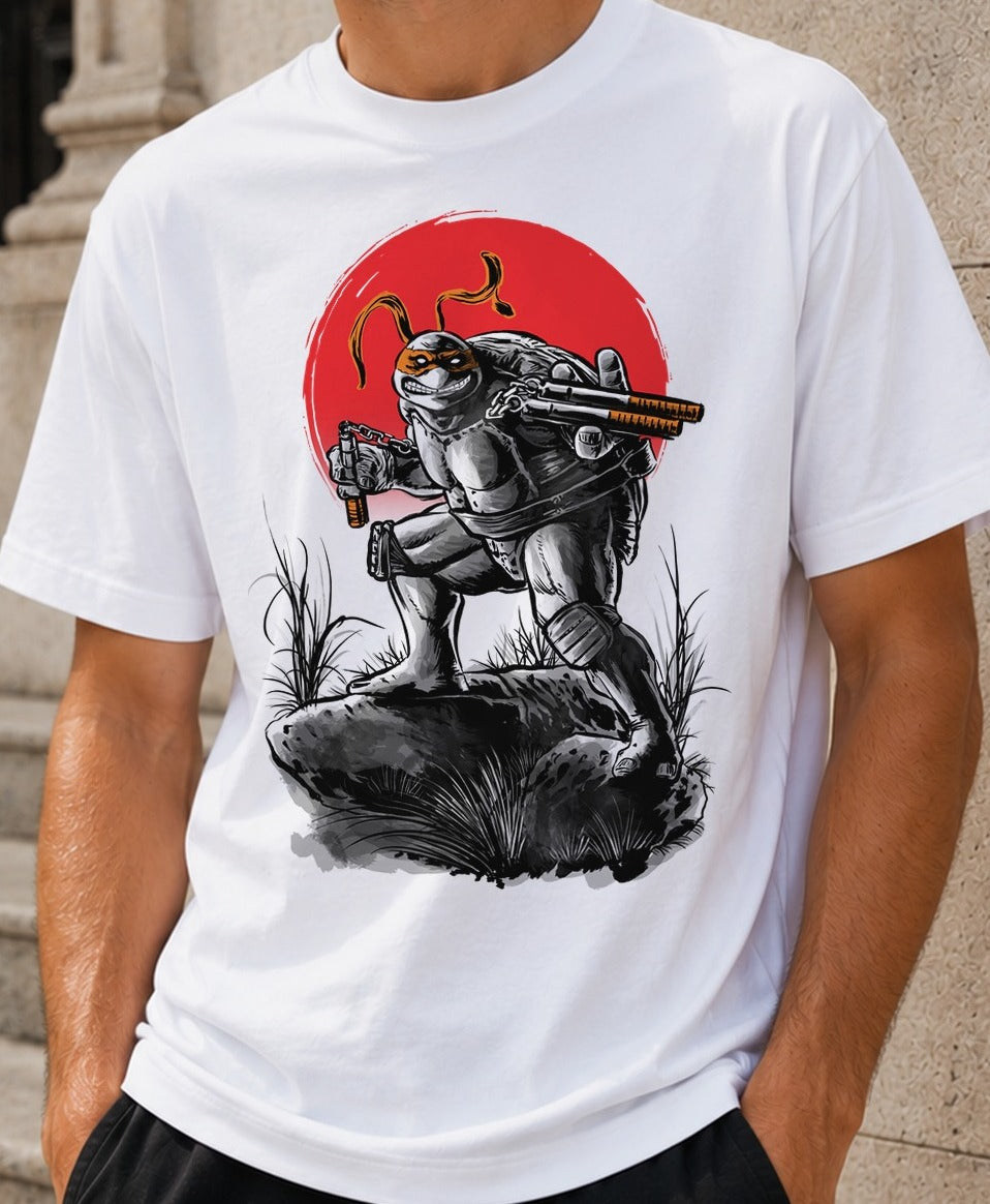 Camiseta Mickey under the sun – Michelangelo de Tortugas Ninja (blanca)