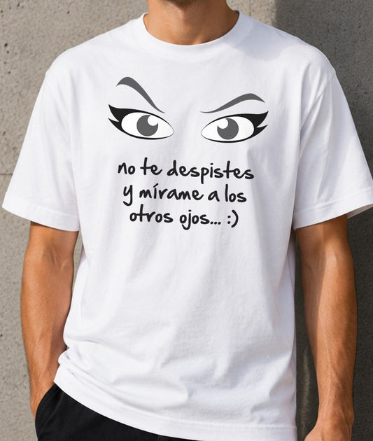 Camiseta Mírame a los Ojos – Humor con Doble Sentido (blanca)