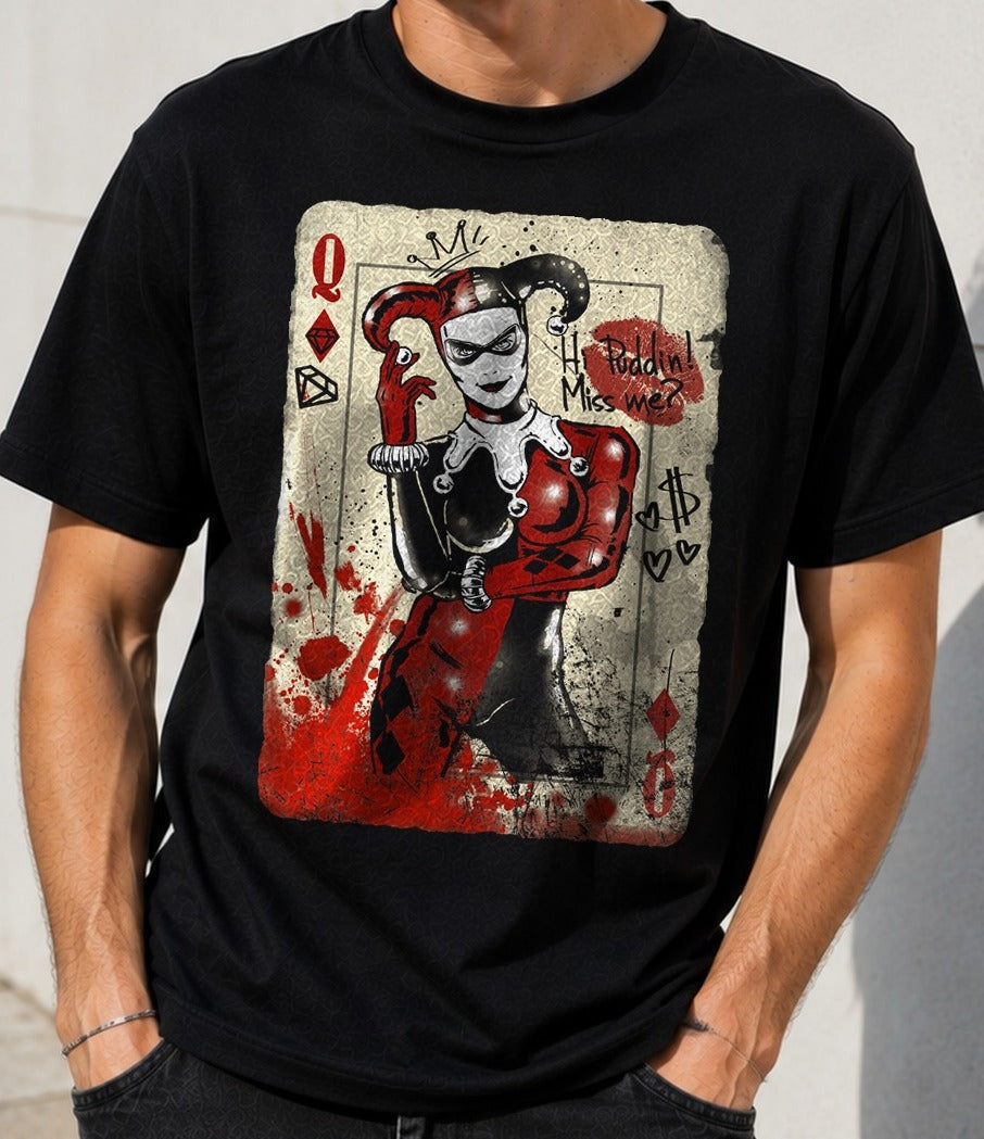 Camiseta Miss Me – Harley Quinn de DC Comics (negra)