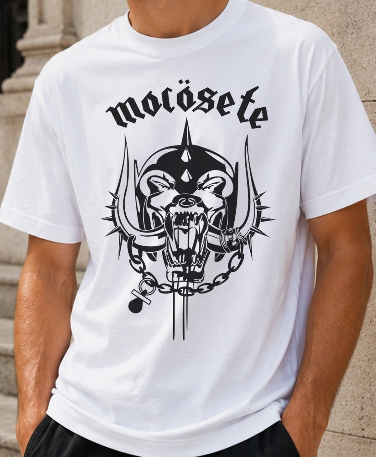 Camiseta Mocösete – Parodia Heavy Metal para Rockeros (blanca)