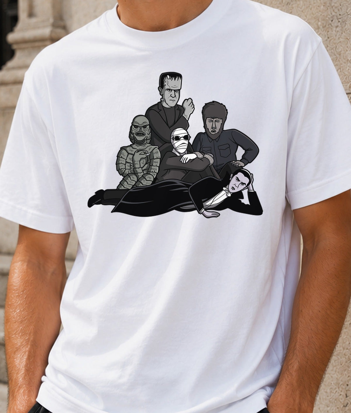 Camiseta Monsters Club – Monstruos Clásicos del Cine de Terror (blanca)