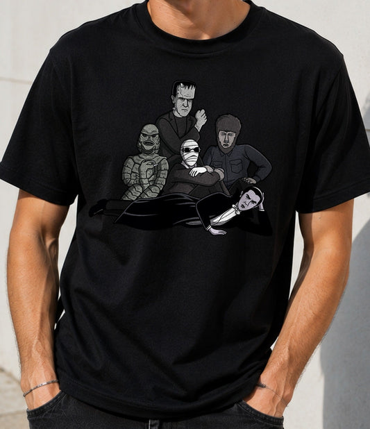 Camiseta Monsters Club – Monstruos Clásicos del Cine de Terror (negra)