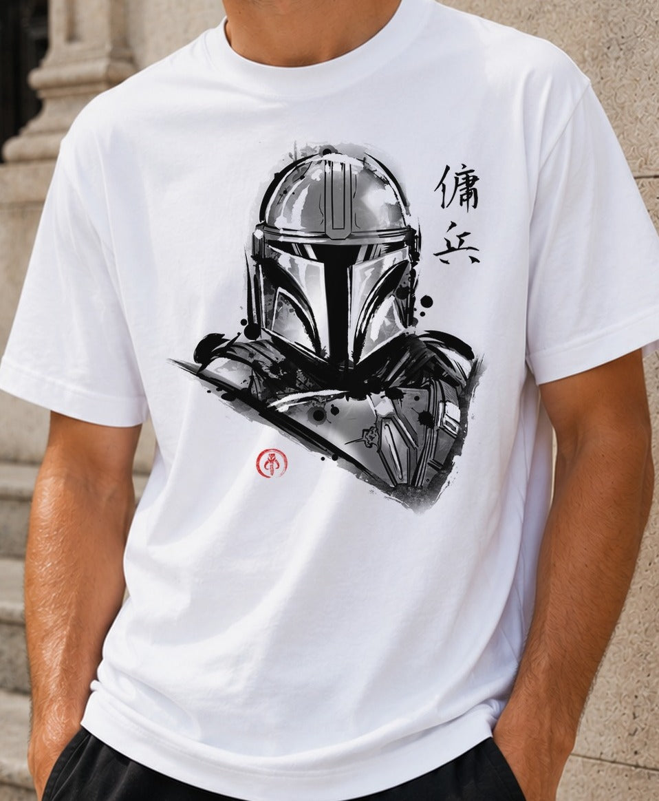 Camiseta Most Wanted Mercenary – Mandalorian de Star Wars (blanca)