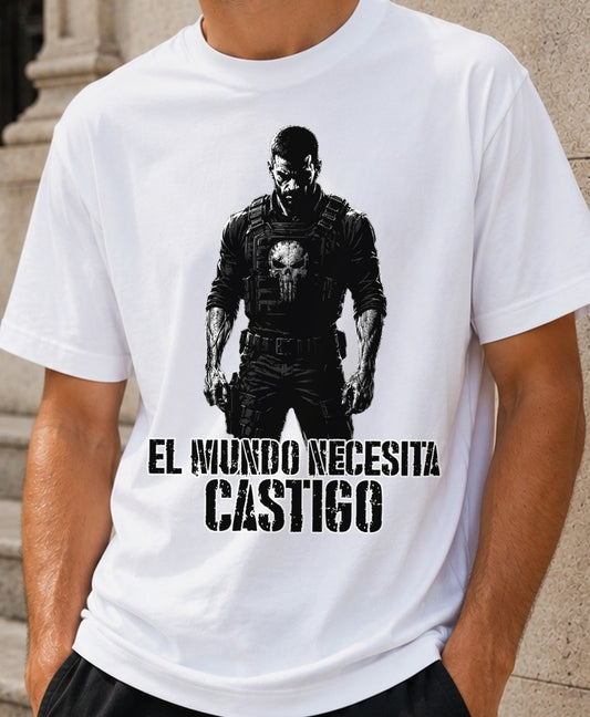 Camiseta El Mundo Necesita Castigo – The Punisher (blanca)