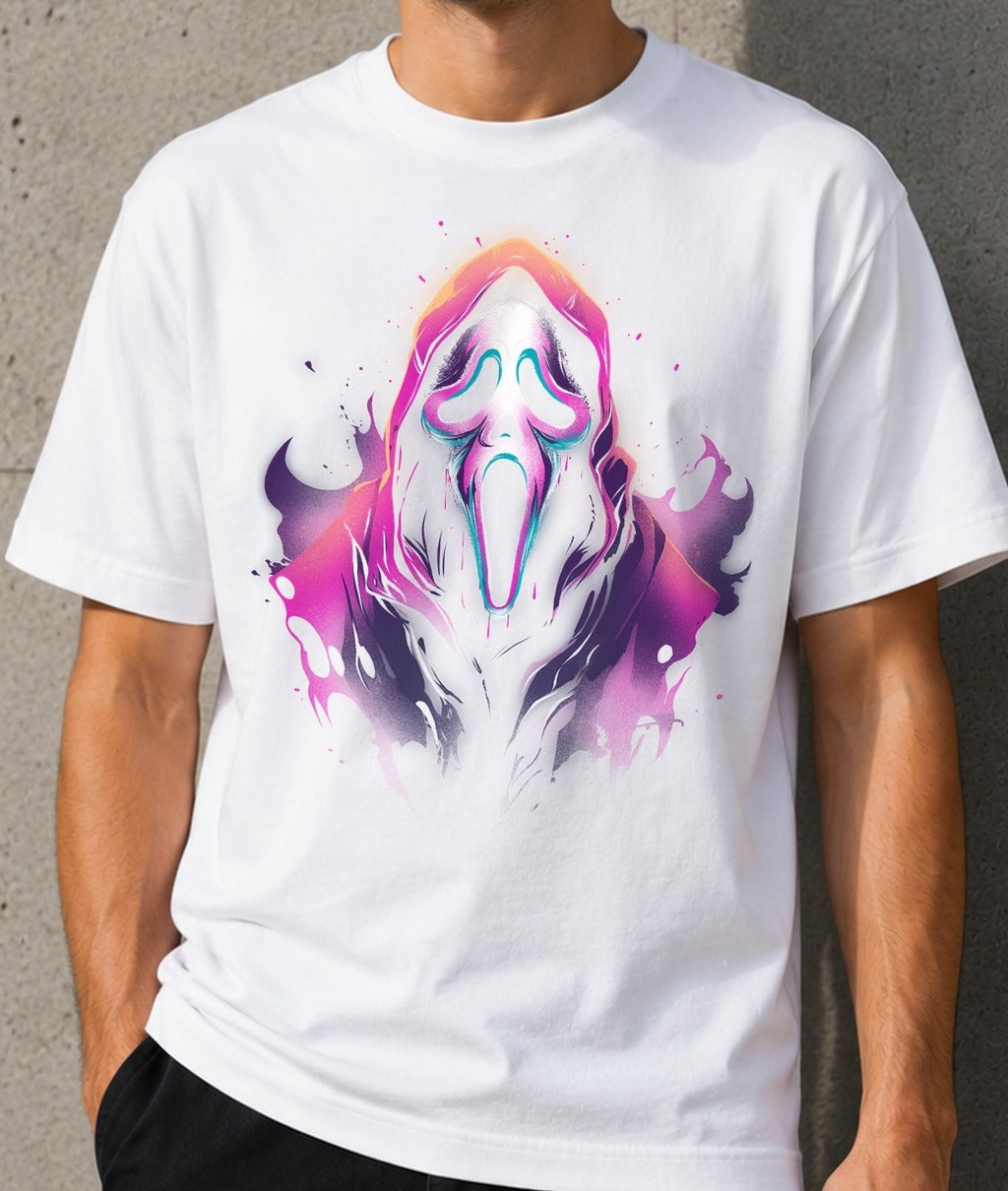 Camiseta Neon Slasher – Scream (blanca)