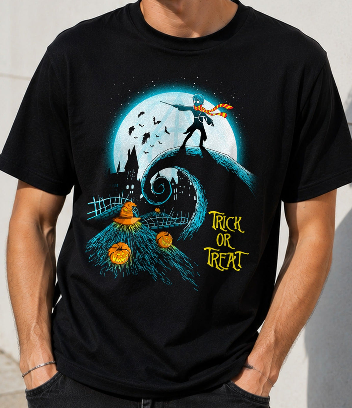 Camiseta Nightmare Before – Mago de Halloween y Calabazas (negra)