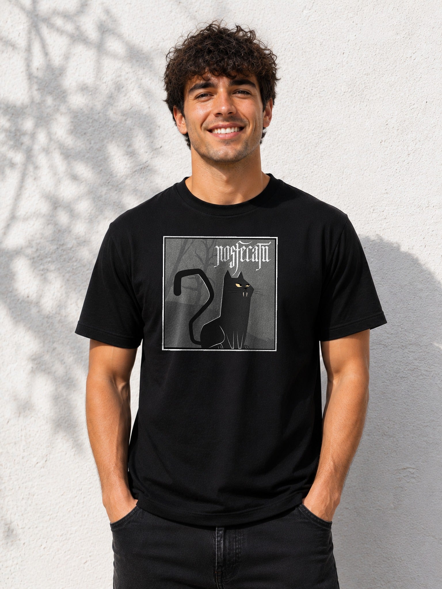 Camiseta con el diseño Nosfecatu – Parodia felina de Nosferatu para Halloween, de Paranoia Records