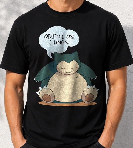 Camiseta Odio los Lunes – Snorlax de Pokémon (negra)