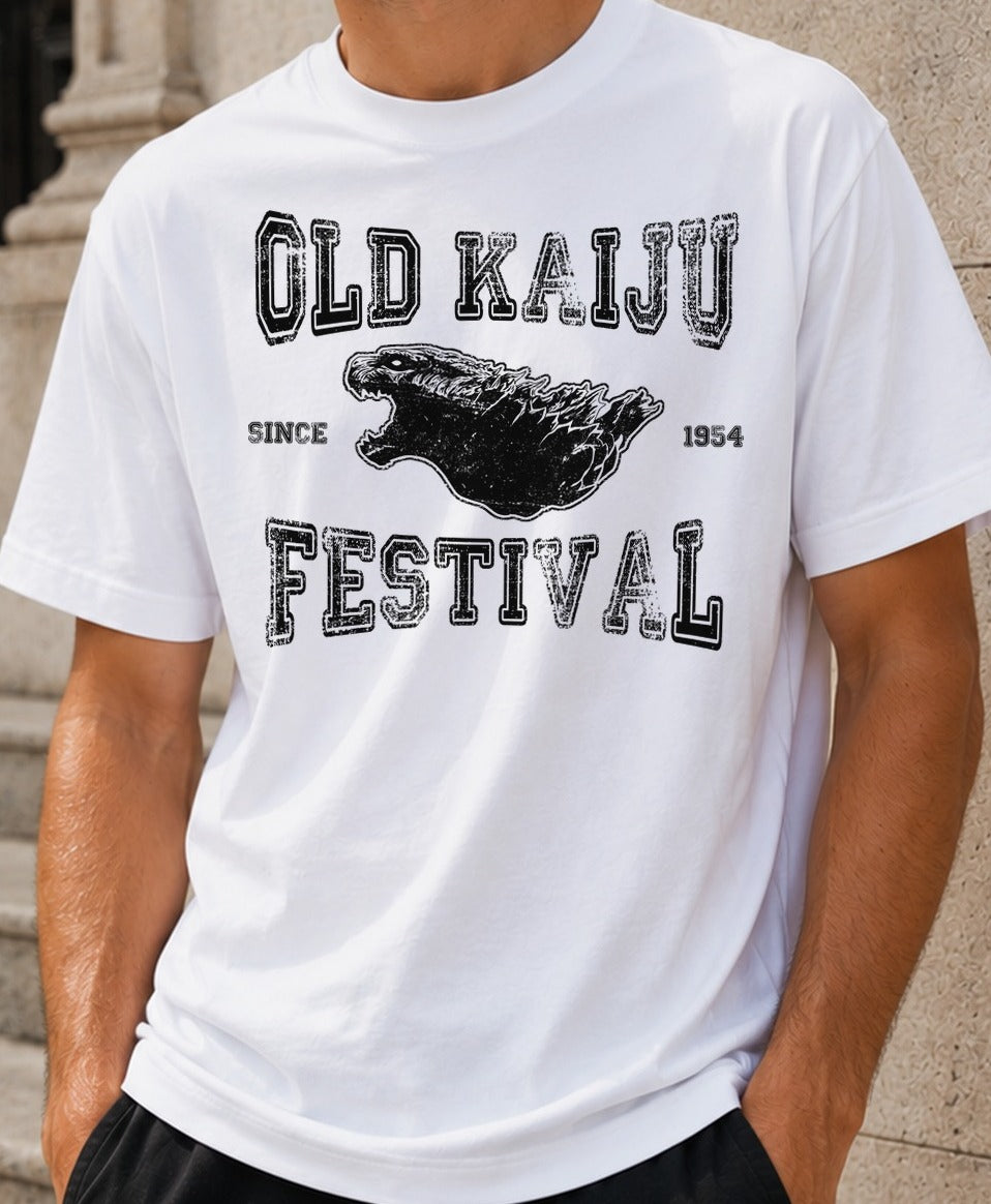 Camiseta Old Kaiju Festival – Godzilla (blanca)