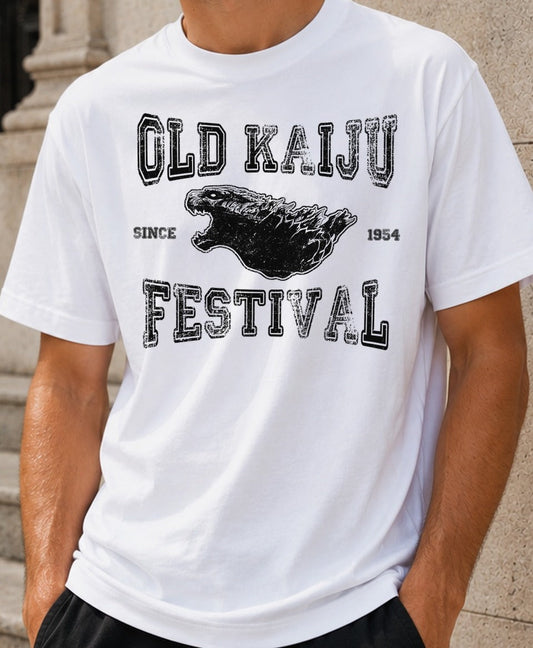Camiseta Old Kaiju Festival – Godzilla (blanca)